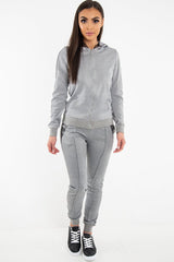 Grey Silver Stripe Detail Hooded Tracksuit - Daelyn-Tracksuits