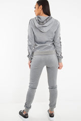 Grey Silver Stripe Detail Hooded Tracksuit - Daelyn-Tracksuits