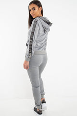 Grey Silver Stripe Detail Hooded Tracksuit - Daelyn-Tracksuits