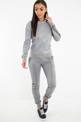 Grey Silver Stripe Detail Hooded Tracksuit - Daelyn-Tracksuits