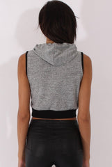 Grey Sleeveless Cropped Hoodie - Titania-Hoodies