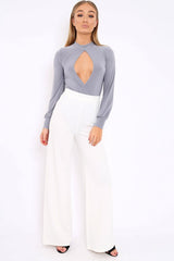 Grey Slinky Key Hole Wrap Front Bodysuit - Tazmin-Bodysuits