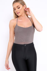 Grey Slinky Lace Up Back Bodysuit - Danella-Bodysuits