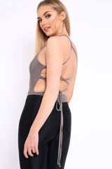 Grey Slinky Lace Up Back Bodysuit - Danella-Bodysuits