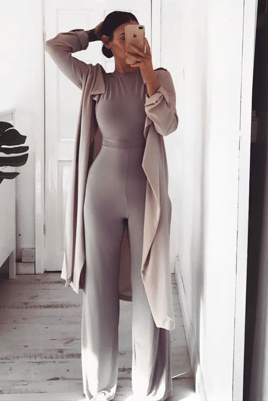 Grey Slinky Low Side Jumpsuit - Ivannah