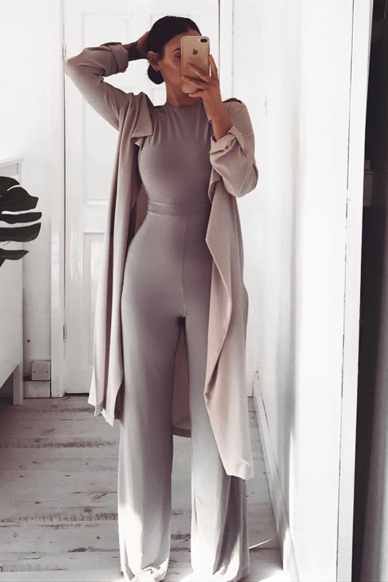 Grey Slinky Low Side Jumpsuit - Ivannah-Jumpsuits