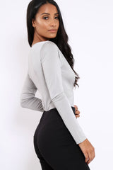Grey Slinky Twist Front Bodysuit - Gretchen-Bodysuits