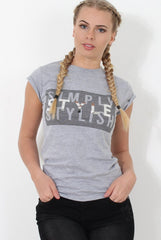 Grey Slogan Top - Skai-Tops