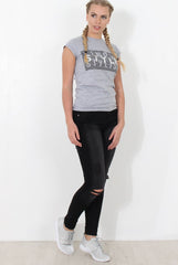 Grey Slogan Top - Skai-Tops
