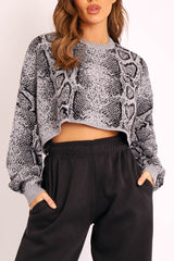 Grey Snake Cropped Batwing Jumper - Lizy-Crop Jumper