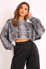 Grey Snake Cropped Batwing Jumper - Lizy-Crop Jumper