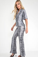 Grey Snake Print High Waisted Flare Trousers And Shirt Co-ord - Colynn-Co-ords