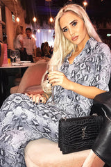 Grey Snake Print High Waisted Flare Trousers And Shirt Co-ord - Colynn-Co-ords