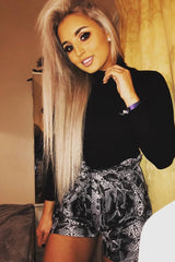 Grey Snake Print Paper Bag Waist Shorts - Lilybeth-Shorts