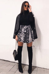 Grey Snake Print Paper Bag Waist Shorts - Lilybeth-Shorts