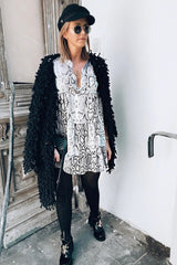 Grey Snake Print Plunge Flute Sleeve Shift Dress - Olesya-Dresses