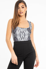 Grey Snake Print Sleeveless Bodysuit - Payge-Bodysuits