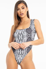 Grey Snake Print Sleeveless Bodysuit - Payge-Bodysuits