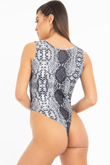 Grey Snake Print Sleeveless Bodysuit - Payge-Bodysuits