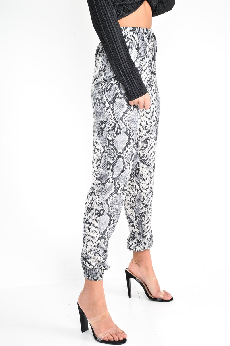 Grey Snake Print Tie Waist Cuffed Trousers - Annica-Trousers