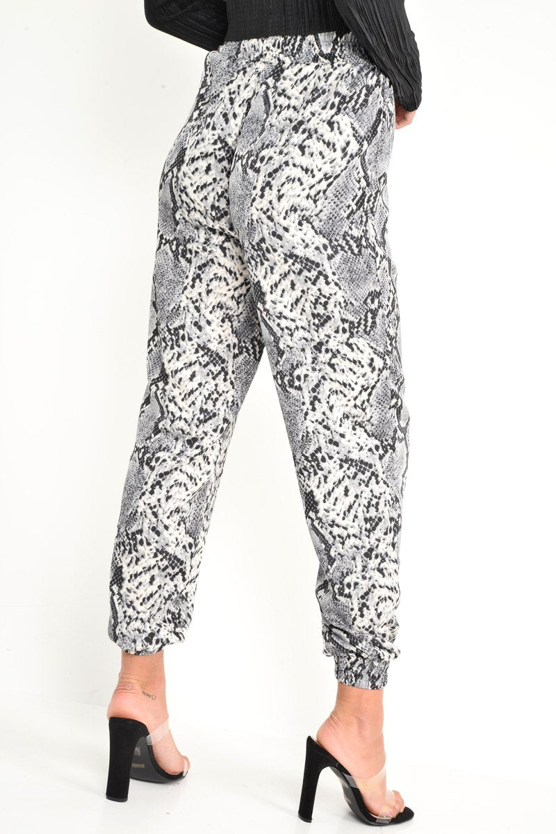 Grey Snake Print Tie Waist Cuffed Trousers - Annica-Trousers