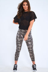 Grey Snake Print Velvet Leggings - Sylva-Trousers