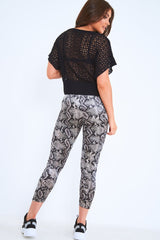 Grey Snake Print Velvet Leggings - Sylva-Trousers