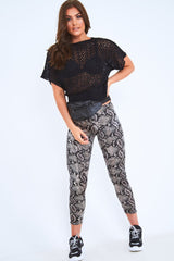 Grey Snake Print Velvet Leggings - Sylva-Trousers