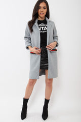 Grey Soft Blazer Jacket with Stripe Pocket - Kacey-Jackets