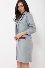 Grey Soft Blazer Jacket with Stripe Pocket - Kacey-Jackets