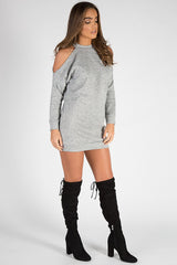 Grey Soft Cold Shoulder Jumper Dress - Tina-Jumper