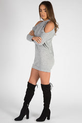 Grey Soft Cold Shoulder Jumper Dress - Tina-Jumper