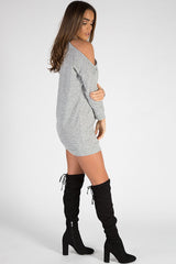 Grey Soft Cold Shoulder Jumper Dress - Tina-Jumper