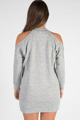 Grey Soft Cold Shoulder Jumper Dress - Tina-Jumper
