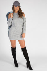 Grey Soft Cold Shoulder Jumper Dress - Tina-Jumper