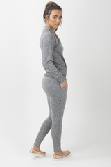 Grey Soft Cut Out Choker Neck Tracksuit - Lily-Tracksuits