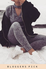 Grey Soft Cut Out Choker Neck Tracksuit - Lily-Tracksuits