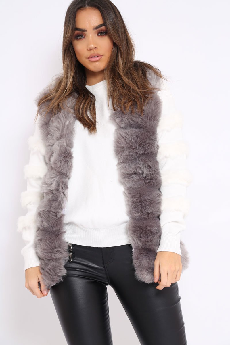 Grey Soft Faux Fur Gilet - Elianna-Jackets