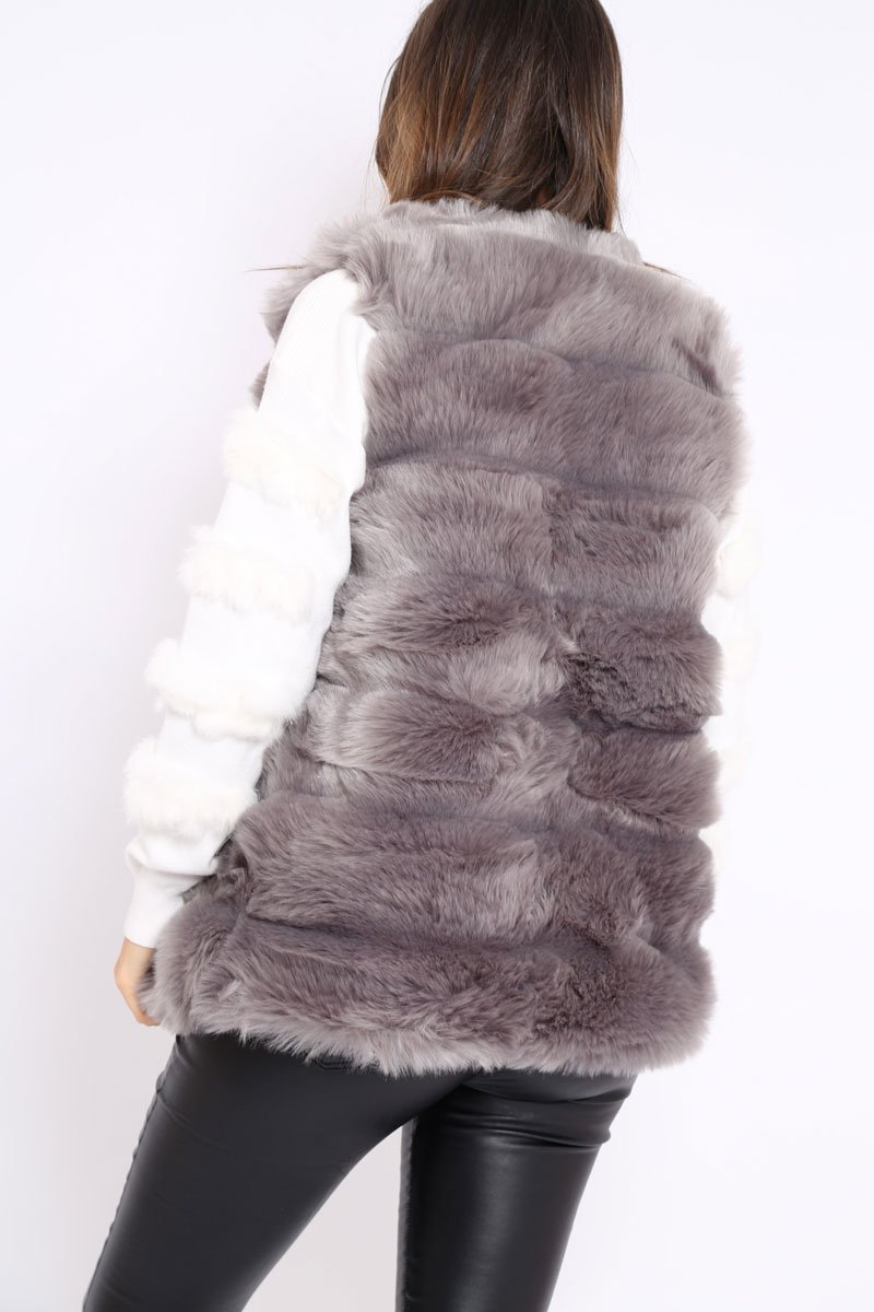 Grey Soft Faux Fur Gilet - Elianna-Jackets