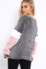 Grey Soft Fur Jumper with Contrast Sleeves - Erla-Jumper