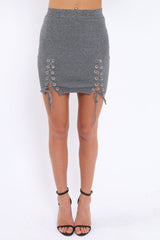 Grey Soft Stretch Skirt with Lace Up Detail - Zarrah-Skirts