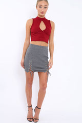 Grey Soft Stretch Skirt with Lace Up Detail - Zarrah-Skirts