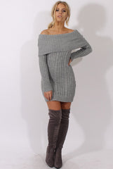 Grey Sparkle Knit Bardot Jumper Dress - Kasey-Jumper