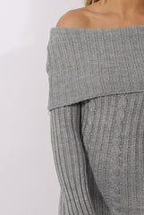 Grey Sparkle Knit Bardot Jumper Dress - Kasey-Jumper