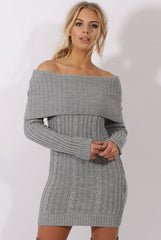 Grey Sparkle Knit Bardot Jumper Dress - Kasey-Jumper