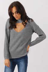 Grey Sparkle Knitted Cut Out Front Jumper - Meri-Jumper