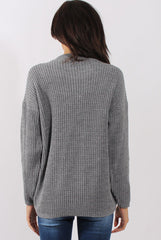 Grey Sparkle Knitted Cut Out Front Jumper - Meri-Jumper
