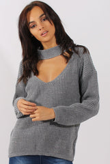 Grey Sparkle Knitted Cut Out Front Jumper - Meri-Jumper