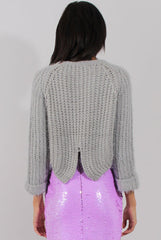 Grey Split Back Cropped Fluffy Jumper - Laura-Dresses