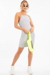 Grey Square Neckline Ribbed Midi Dress - Sunday-Dresses